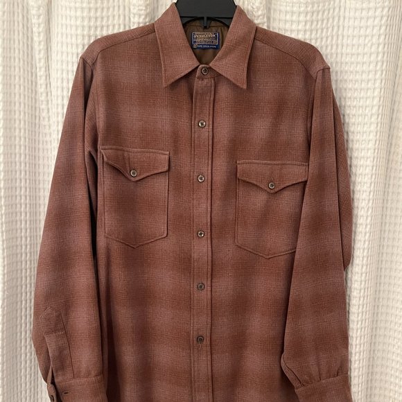 Vintage Pendleton Mills Virgin Wool Brown Button Down Shirt, Men's 15-1/2 - Picture 14 of 14